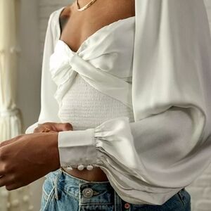 New UO URBAN OUTFITTERS Maya Silky White Long Sleeve Women's Dress Top Blouse S